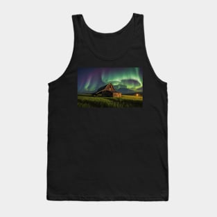 Northern Lights Over Rural Barn Tank Top